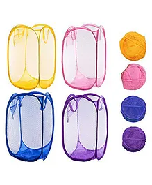 Kids Mandi Multicolor Nylon Mesh Popup Foldable Laundry Bag Pack of 4 - Multicolour