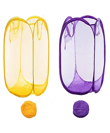 Kids Mandi Multicolor Nylon Mesh Popup Foldable Laundry Bag Pack of 2 - Yellow Blue