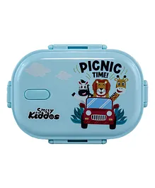 Smily kiddos Jungle Picnic Theme Insulated Leak Proof Lunch Box with Spoon  - Light Blue