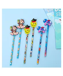 Yellow Bee Pencil with Motifs Pack of 6 - Blue