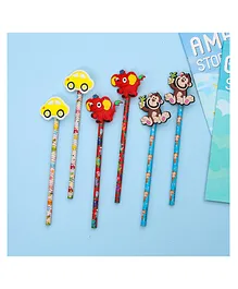 Yellow Bee Pencil with Motifs Pack of 6 - Multicolour