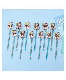 Yellow Bee Pencil with Monkey Motifs Pack of 12 - Blue