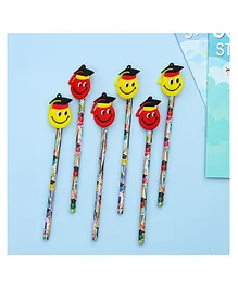 Yellow Bee Pencil with Smiley Motifs Pack of 6 - Yellow & Red
