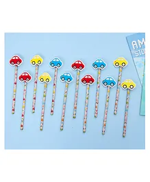 Yellow Bee Pencil with Car Motifs Pack of 12 - Blue Yellow & Red