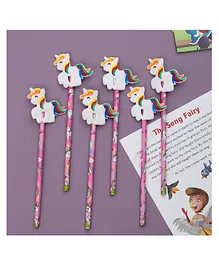 Yellow Bee Pencil with Unicorn Motifs Pack of 6 - Multicolour