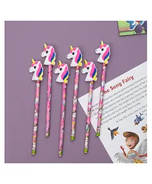Yellow Bee Pencil with Unicorn Motifs Pack of 6 - Pink
