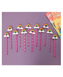 Yellow Bee Pencil with Rainbow Motifs Pack of 12 - Pink