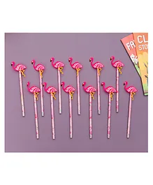 Yellow Bee Pencil with Flamingo Motifs Pack of 12 - Pink