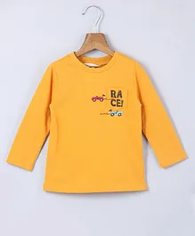 Beebay 100% Cotton Full Sleeves Race Car Pocked Placement Embroidered Tee - Yellow