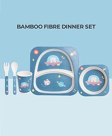 POLKA TOTS Eco Friendly Bamboo Fiber Kids Crockery Set Having 5 Pieces Dinner Set - Space