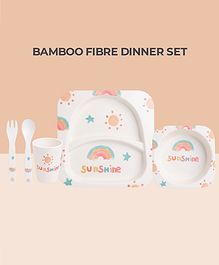 POLKA TOTS Eco Friendly Bamboo Fiber Kids Crockery Set Having 5 Pieces Dinner Set - Sunshine