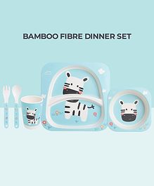 POLKA TOTS Eco Friendly Bamboo Fiber Kids Crockery Set Having 5 Pieces Dinner Set - Zebra Sea