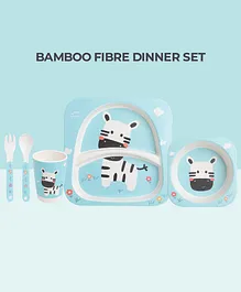 POLKA TOTS Eco Friendly Bamboo Fiber Kids Crockery Set Having 5 Pieces Dinner Set - Zebra Sea