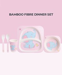 POLKA TOTS Eco Friendly Bamboo Fiber Kids Crockery Set Having 5 Pieces Dinner Set - Bird Elephant