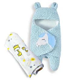 My NewBorn Baby Blanket And Swaddle Combo Set - White Blue