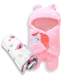 My NewBorn Baby Blanket And Swaddle Combo Set - White Pink