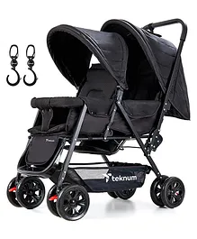 Teknum Double Baby Stroller with Hooks - Black