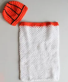 Woonie Basketball Design Detailed Cap With Basketball Net Photography Prop - White & Orange