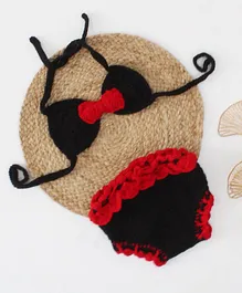 Woonie Bow Detailed Bikini Style Top With Bloomer Photography Prop - Black