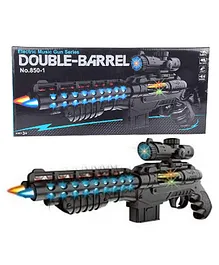 AKN TOYS Double Barrel Electric Musical Gun Toy With LED Light & Thrilling Sound - Black
