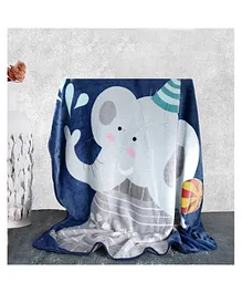 Yellow Bee Blanket Elephant Print - Blue and Grey