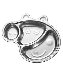 Stainless Steel Divided Meal Plate Tray 3 Compartments Dinner Dish Cartoon Peppa Shape - Silver