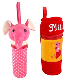 SS Impex Milk bottle cover Peppa Elephant Soft Plush Stretchable Baby Feeding Bottle cover Combo Pack - Pink Yellow