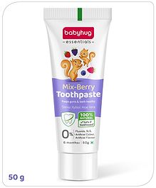 Babyhug Mixberry Flavoured Toothpaste for Ages 6 Months+ |100% Natural Ingredients Fluoride Free No SLS/SLES - 50 g