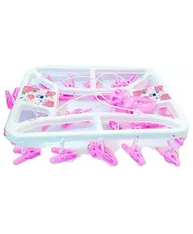 Plastic Square Cloth Drying Stand Hanger with 32 Clips Pegs Baby Clothes Hanger Stand - Pink