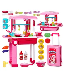 Fiddlerz Kitchen Set for Kids Girls Big Cooking Set Light Sound Toys Portable Trolley Pretend Play Toys Battery Operated - Pink