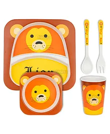 Fiddlerz Bamboo Tableware Kids Dinning Set Lion Print Pack of 5 - Multicolor