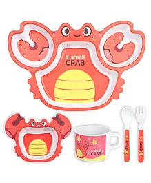 Fiddlerz Bamboo Baby Tableware Dinning Set Crab Design Pack of 5 - Multicolor
