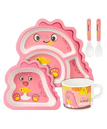 Fiddlerz Bamboo Baby Tableware Dinning Set Dinosaur Design Pack of 5 - Pink