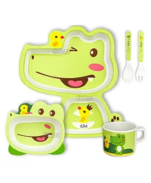 Fiddlerz Bamboo Baby Tableware Dinning Set Alligator Design Pack of 5  - Green