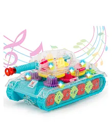 Fiddlerz Musical Toys Electronic Transparent Music Army Gear Tank Mechanical Car Toy for Kids with Led Light Musical Sound & 360 Degree Rotation Gear Army Tank - Multicolour
