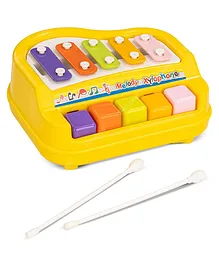 Funbee 2 in 1 Melody Musical Xylophone Cum Vocal Piano Toys for Kids With 5 Piano Keys & 2 Mallets  - Yellow