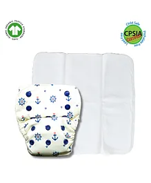 Kindermum Anchor Lite Cloth Diaper With Quick Dry Organic Cotton Insert - White