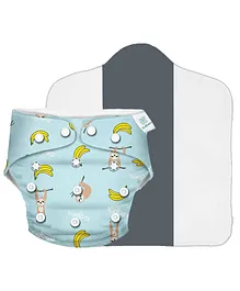 Kidbea Premium Washable & Reusable Adjustable Baby Cloth Diaper Comes With Cloth Diaper Insert Sloth N Banana - Blue