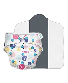 Kidbea Premium Washable & Reusable Adjustable Baby Cloth Diaper Comes With Cloth Diaper Insert Polka Rainbow Print - White