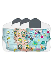 Kidbea Premium Washable & Reusable Adjustable Baby Cloth Diaper Pack of 3 and 3 Insert Soakers - Multicolor