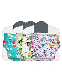 Kidbea Premium Washable & Reusable Adjustable Baby Cloth Diaper Pack of 3 and 3 Insert Soakers - Multicolor