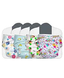 Kidbea Premium Washable & Reusable Adjustable Baby Pack Of 4 Cloth Diaper and 4 Insert Soaker - Multicolor