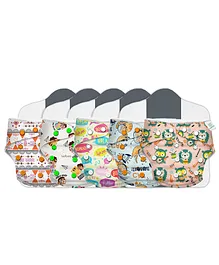 Kidbea Premium Washable & Reusable  Adjustable Baby Cloth 5 Diapers and 5 Insert Soakers - Multicolor