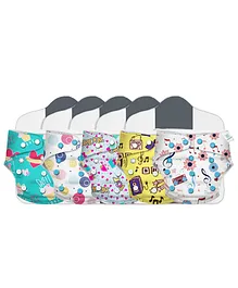 Kidbea Premium Washable & Reusable  Adjustable Baby Cloth 5 Diapers and 5 Insert Soakers - Multicolor