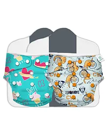 Kidbea Junior Adjustable Baby Cloth Diapers with Insets Sweet love & Cat Astro Pack of 2 - Multicolor