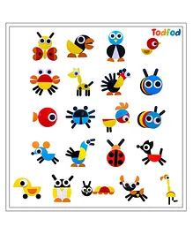 TodFod Wooden Animal Pattern Blocks Multicolor - 50 Pieces