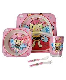 ADKD Eco Friendly Bamboo Fiber Butterfly Themed Feeding Set Multicolor - 5 Pieces