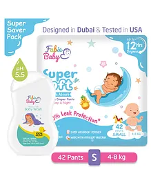 Fabie Baby Small Pant Style Diaper Pack of 42 with Baby Wash - 250 ml