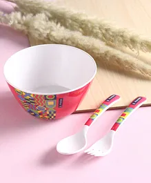 Pine Kids Bowl With Fork And Spoon Pink - 750 ml