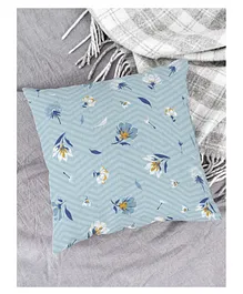 Houzzcode Designer Cushion Cover Floral Chevron - Blue
